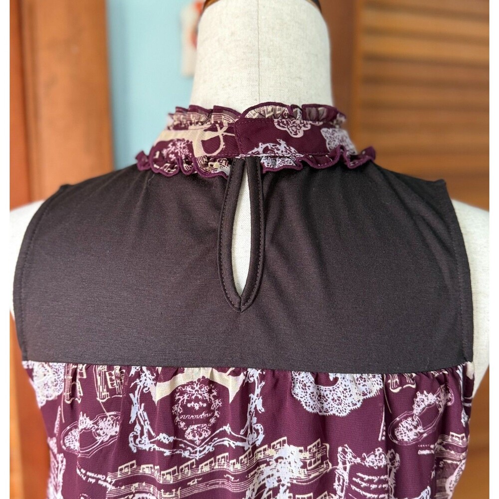 Axes Femme J-fashion Lolita Jirai Gyaru Kawaii Music Brugundy Tunic Top M - Picture 8 of 10